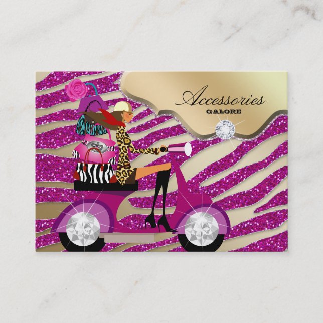 Zebra Accessories Purse Jewellery Hot Pink Sparkle Business Card (Front)