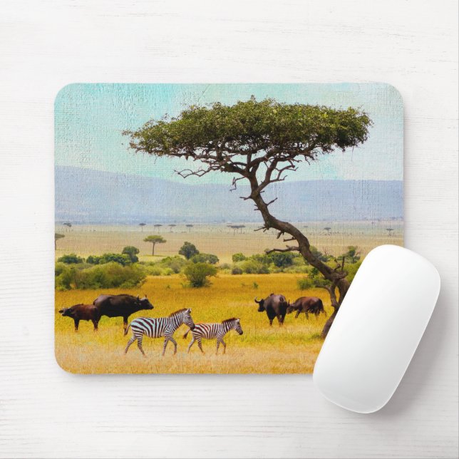 Zebra African Savanna Animals Travel Outdoor Mouse Mat (With Mouse)