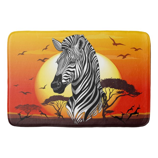 Zebra African Savanna Wild Animal Bath Mat (Front)