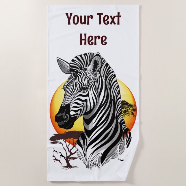 Zebra African Savanna Wild Animal Beach Towel (Front)