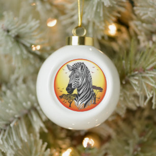 Zebra African Savanna Wild Animal Ceramic Ball Christmas Ornament