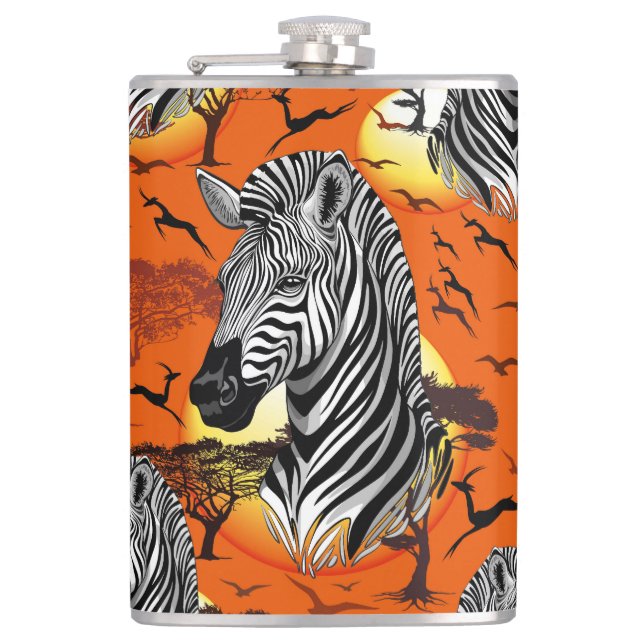 Zebra African Savanna Wild Animal Hip Flask (Front)