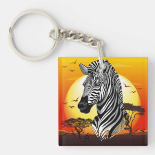 Zebra African Savanna Wild Animal Key Ring