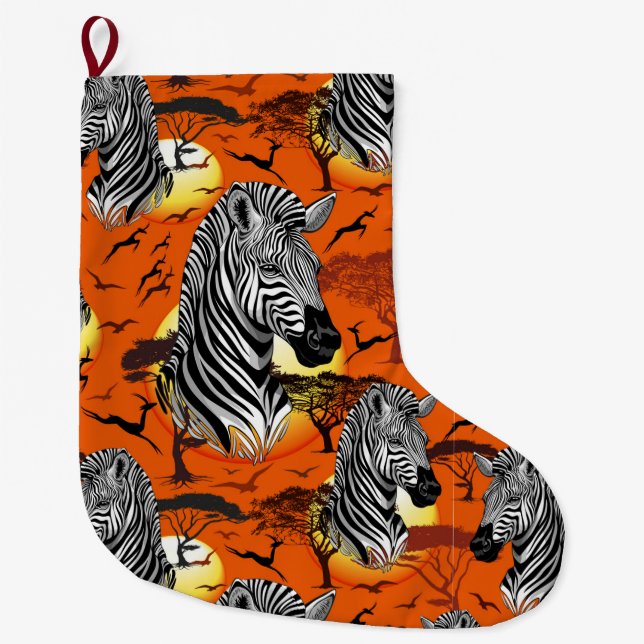 Zebra African Savanna Wild Animal Large Christmas Stocking (Front)