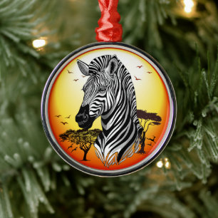 Zebra African Savanna Wild Animal Metal Tree Decoration