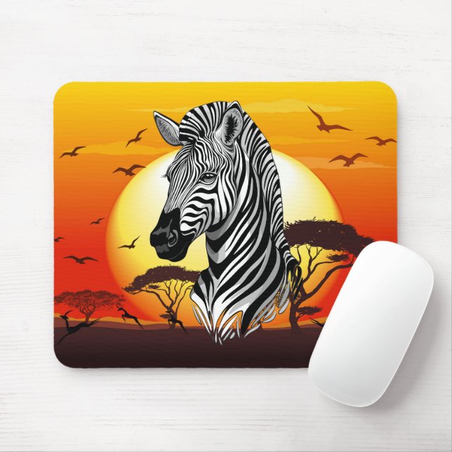 Zebra African Savanna Wild Animal Mouse Mat (With Mouse)