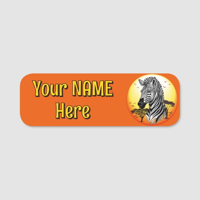 Zebra African Savanna Wild Animal Name Tag (Front)