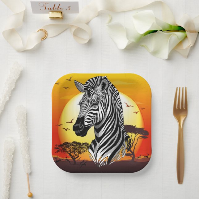 Zebra African Savanna Wild Animal Paper Plate (Wedding)