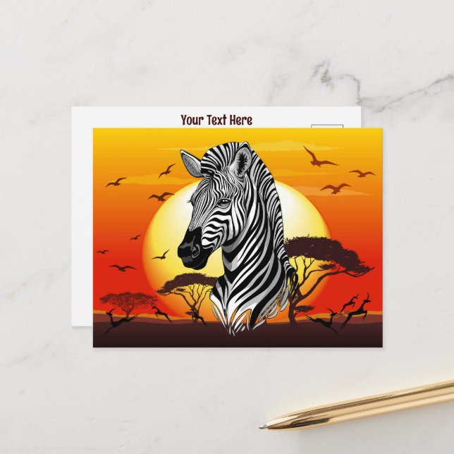 Zebra African Savanna Wild Animal Postcard (Front/Back In Situ)