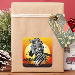 Zebra African Savanna Wild Animal Square Sticker