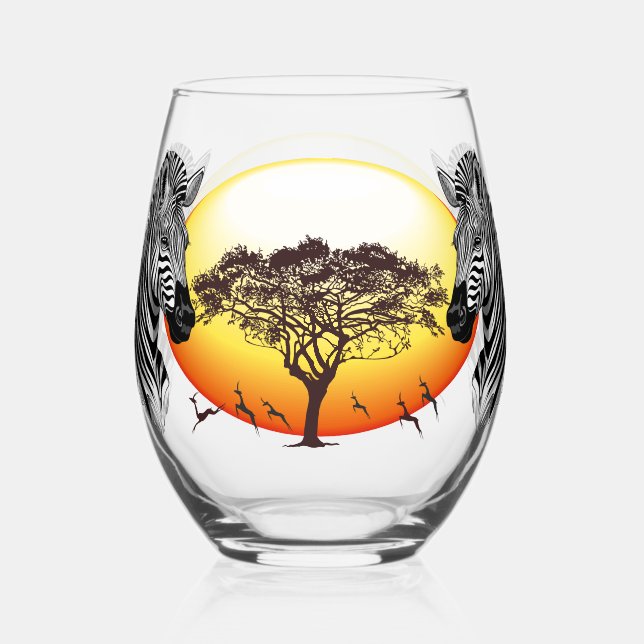 Zebra African Savanna Wild Animal Stemless Wine Glass (Front)