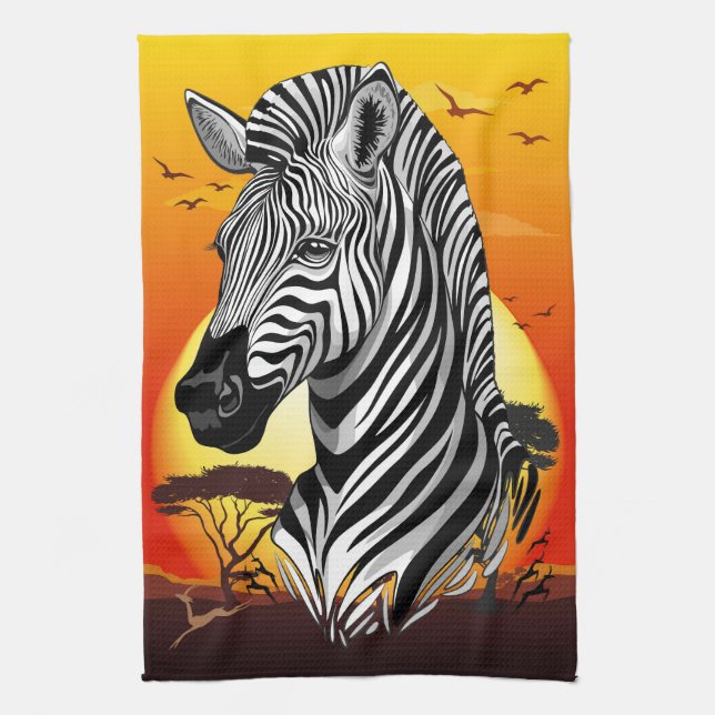 Zebra African Savanna Wild Animal Tea Towel (Vertical)