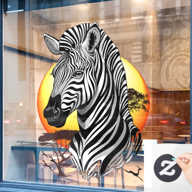 Zebra African Savanna Wild Animal Window Cling (Cafe Window)