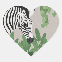 Zebra amongst Leaves Heart Sticker