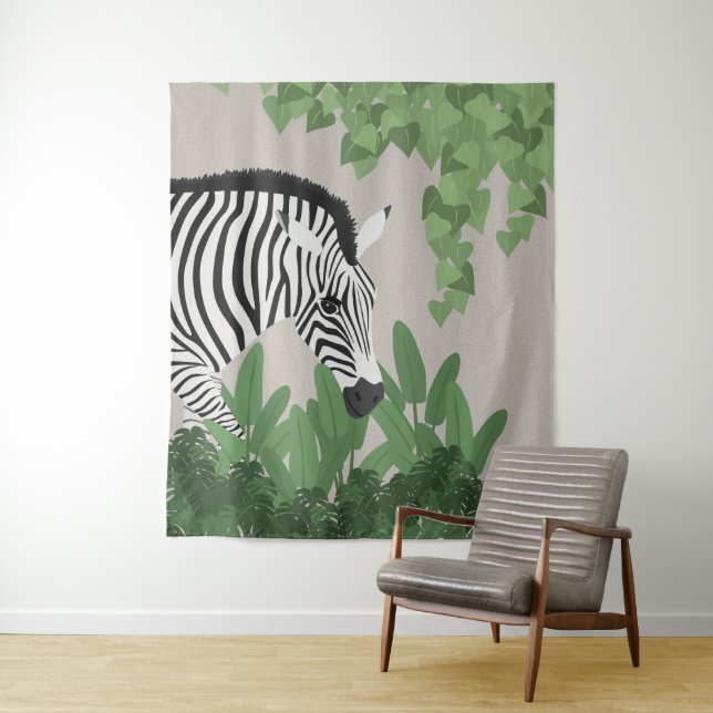 Zebra amongst Leaves Tapestry (In Situ)