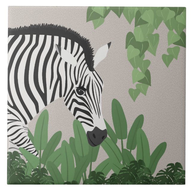 Zebra amongst Leaves Tile (Front)