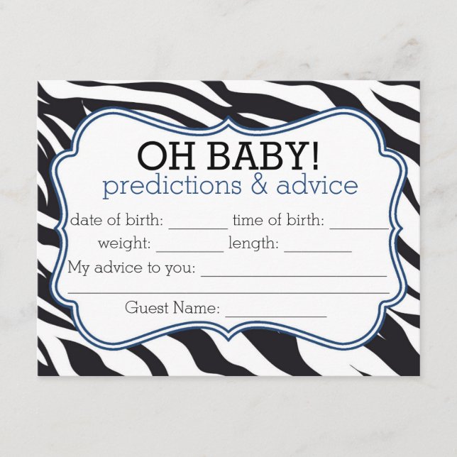 Zebra and Blue Chevron Predictions & Advice Card (Front)