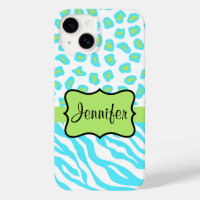 Zebra and Cheetah Skin Turquoise Blue Green Name