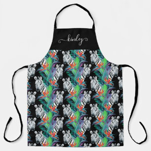 Zebra And Exotic Flowers Pattern Apron