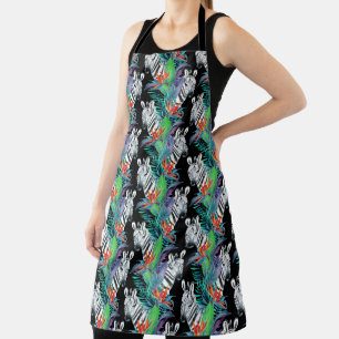 Zebra And Exotic Flowers Pattern Apron