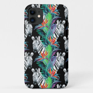 Zebra And Exotic Flowers Pattern iPhone 11 Case