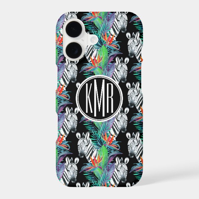 Zebra And Exotic Flowers Pattern | Monogram (Back)