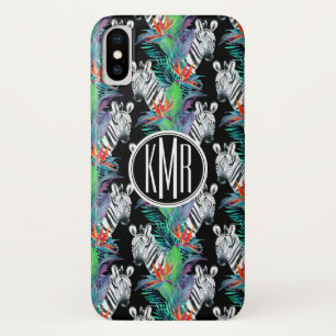 Zebra And Exotic Flowers Pattern Monogram iPhone X Case
