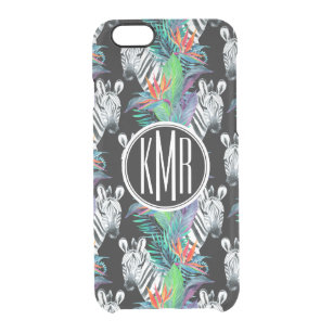 Zebra And Exotic Flowers Pattern   Monogram Clear iPhone 6/6S Case