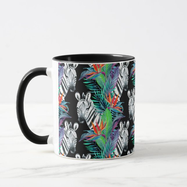 Zebra And Exotic Flowers Pattern Mug (Left)