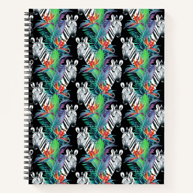 Zebra And Exotic Flowers Pattern Notebook (Front)
