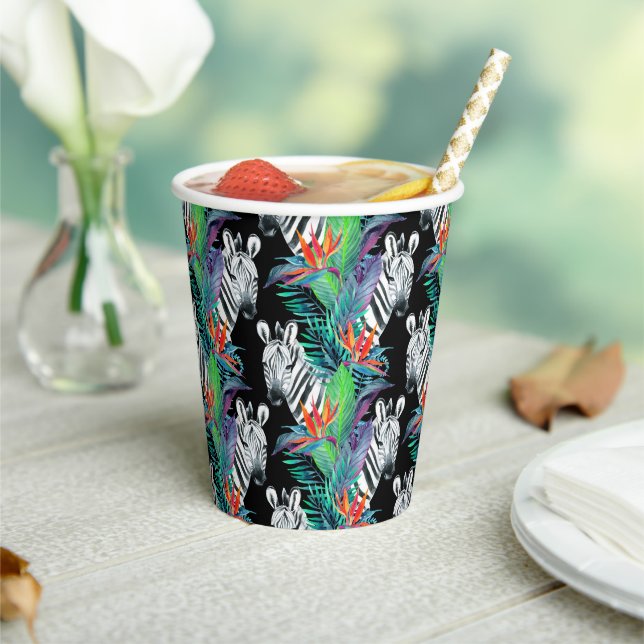 Zebra And Exotic Flowers Pattern Paper Cups (Insitu)