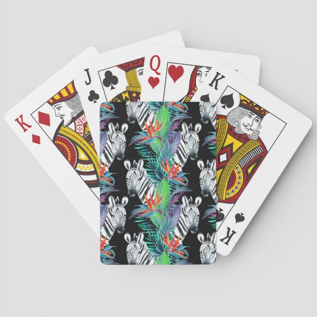 Zebra And Exotic Flowers Pattern Playing Cards (Back)