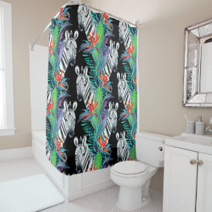 Zebra And Exotic Flowers Pattern Shower Curtain
