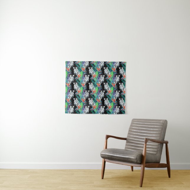 Zebra And Exotic Flowers Pattern Tapestry (In Situ (Horizontal))