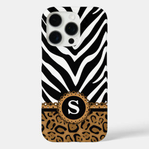Zebra and Leopard Print Monogram iPhone 16 Pro Case