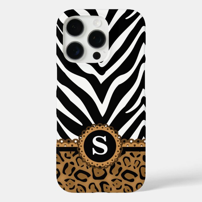 Zebra and Leopard Print Monogram Case-Mate iPhone Case (Back)
