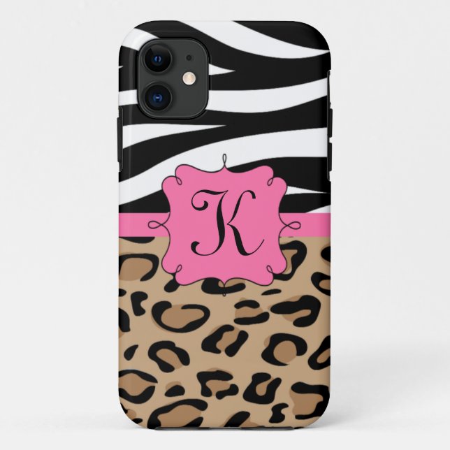 Zebra and Leopard Print Personalised Monogram Case-Mate iPhone Case (Back)