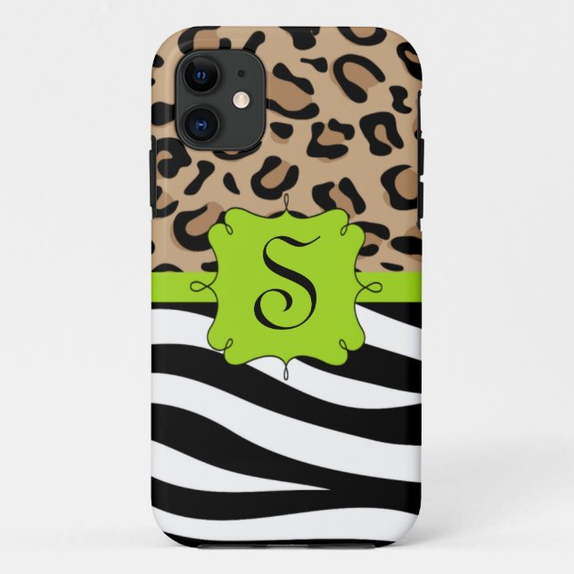Zebra and Leopard Print Personalised Monogram Case-Mate iPhone Case (Back)