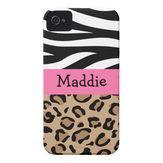 Zebra and Leopard Print Personalised with Name Case-Mate iPhone Case (Back)