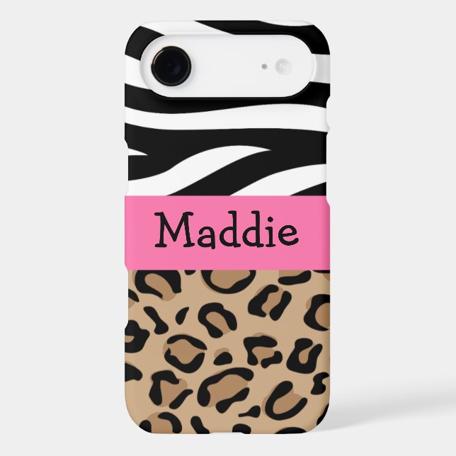 Zebra and Leopard Print Personalised with Name Case-Mate iPhone Case (Back)