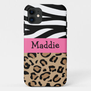 Zebra and Leopard Print Personalised with Name iPhone 11 Case