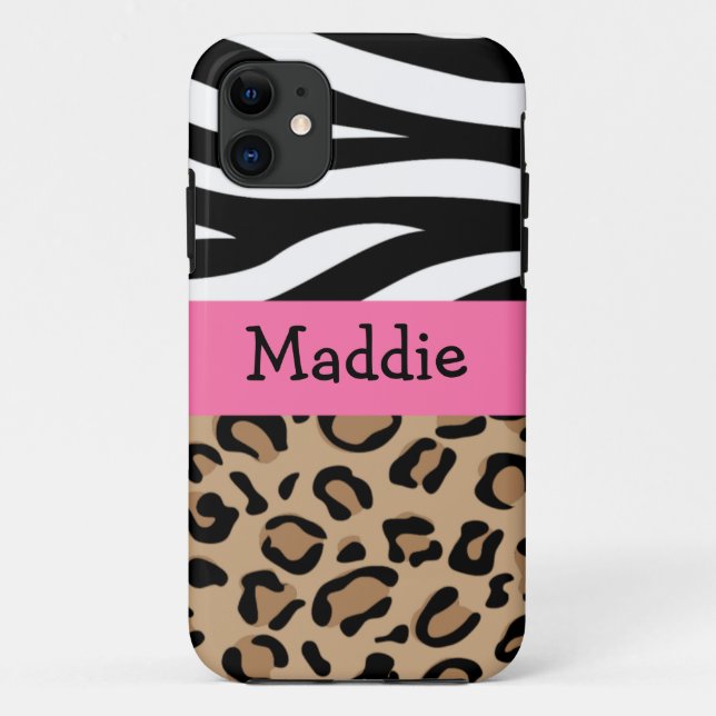 Zebra and Leopard Print Personalised with Name Case-Mate iPhone Case (Back)