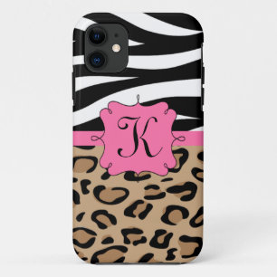 Zebra and Leopard Print Personalized Monogram iPhone 11 Case