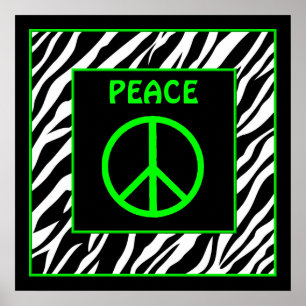 Zebra and Lime Green Peace Sign Wall Decor Poster