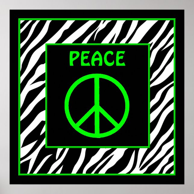 Zebra and Lime Green Peace Sign Wall Decor Poster (Front)