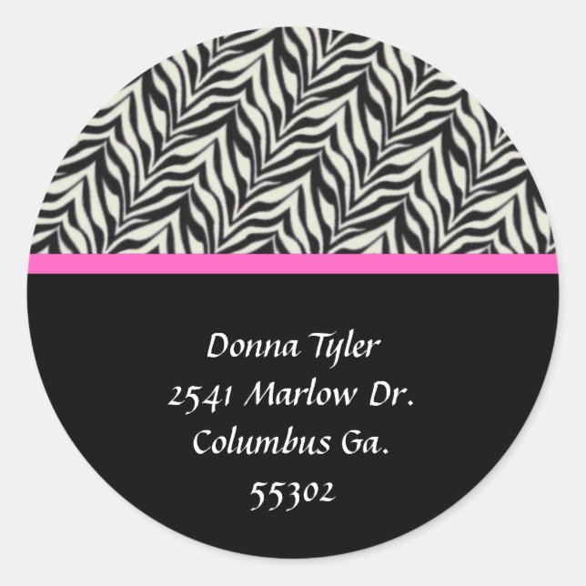 Zebra and Pink Trimmed Address Stickers (Front)