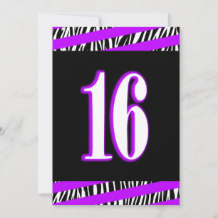 Zebra and Purple Sweet 16 Birthday Invitation