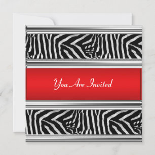 Zebra and Red Birthday Party Invitation