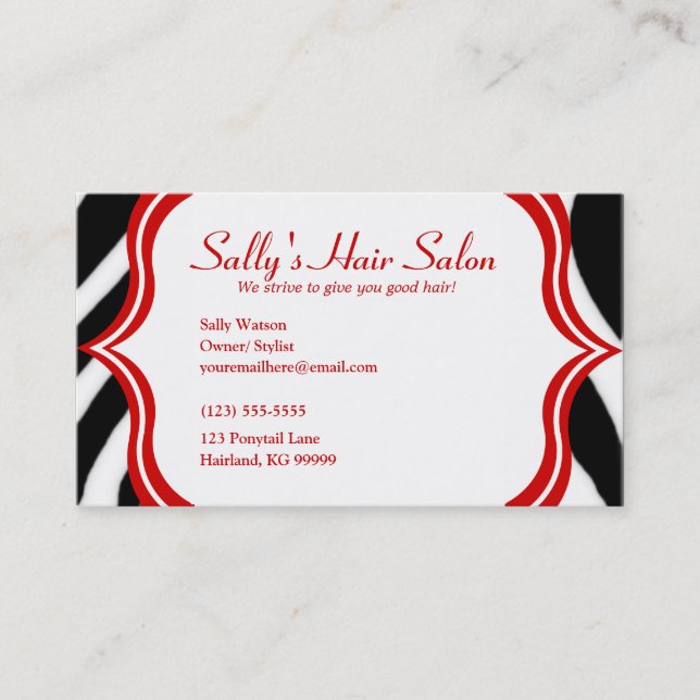 Zebra and Red Profile Business Card 2 (Front)