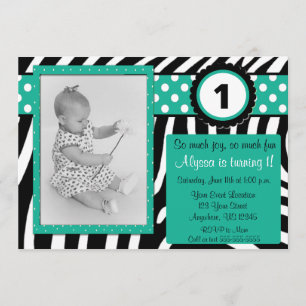 Zebra and Turquoise Birthday invitation ANY AGE